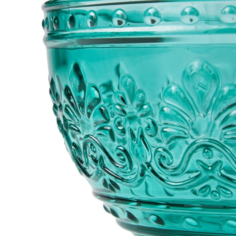 🌺 New Pioneer Woman Cassie Glass Cereal Bowl, Teal Blue, Set of 6 - Picture 9 of 10